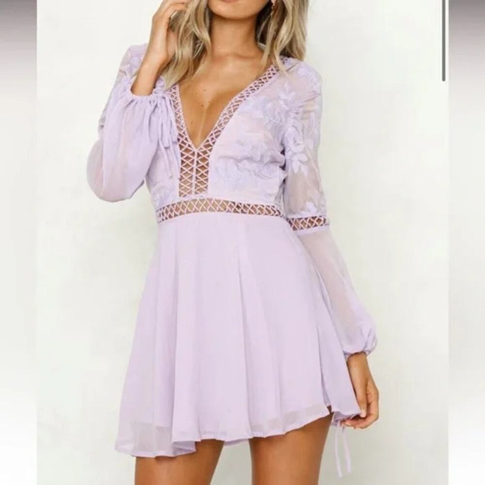 Angel Biba Lilac Purple Flowy Dress Cutout V-Neck Fairycore Pastel Kawaii Lolita